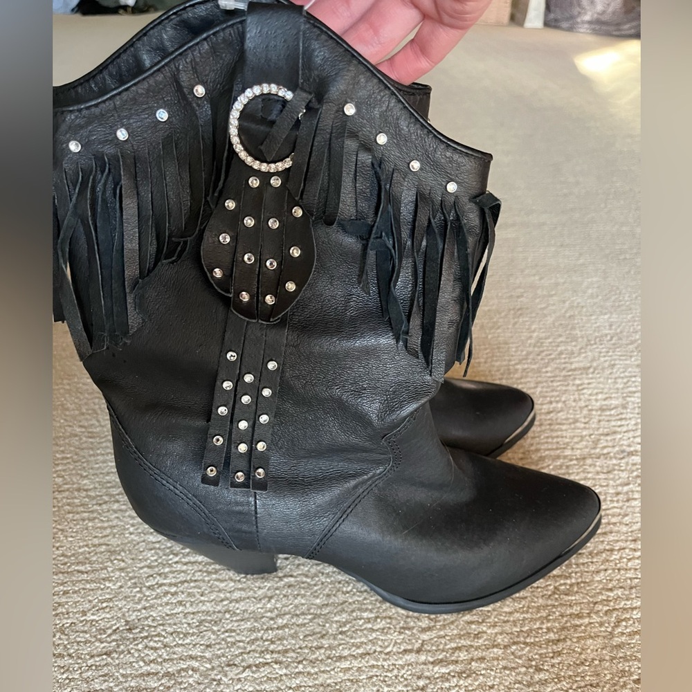 Sante Fe Boot Co. Black Fringe Cowboy Boots